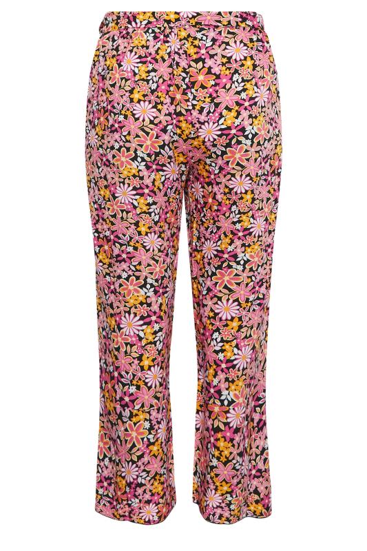 YOURS Plus Size Pink Floral Print Frill Wide Leg Trousers | Yours Clothing 6