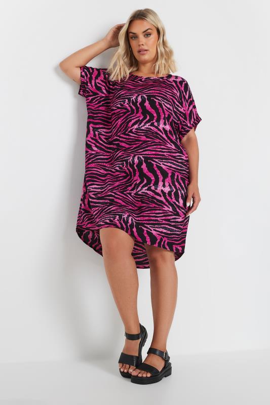 YOURS Plus Size Pink Zebra Print Tunic Dress | Yours Clothing 1