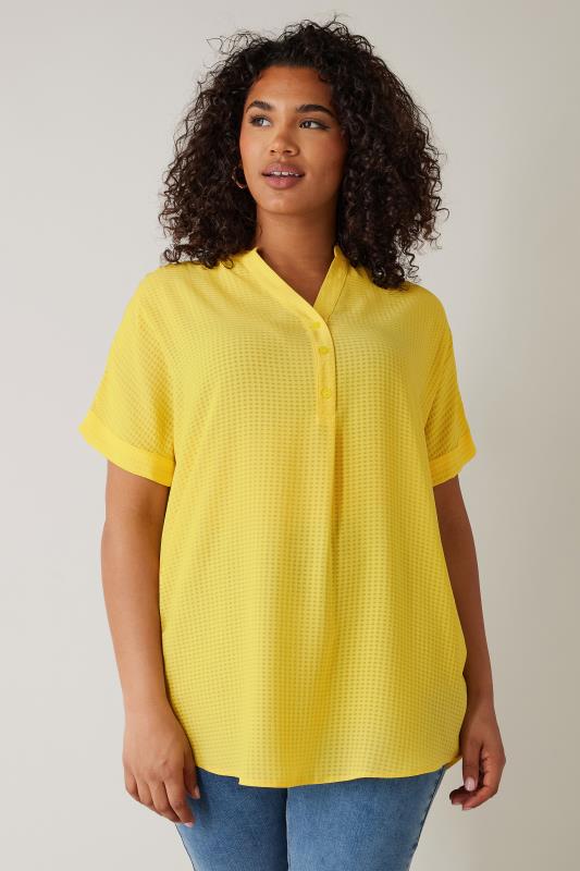  Grande Taille EVANS Curve Lemon Yellow Woven Check Blouse