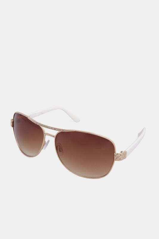 Plus Size Gold Tone Diamante Detail Aviator Sunglasses | Yours Clothing 2