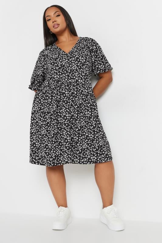 YoursPlus Size Black Ditsy Floral Print Mini Dress | Yours Clothing 2