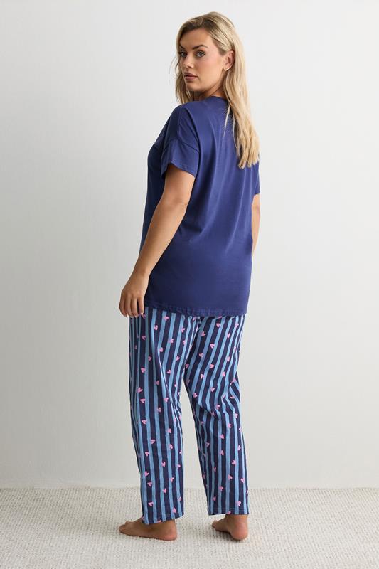 YOURS Plus Size Navy Blue 'Pasta Club' Wide Leg Striped Pyjama Set | Yours Clothing 2
