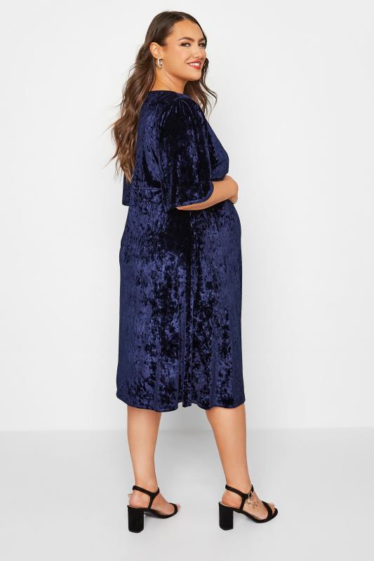 BUMP IT UP MATERNITY Plus Size Navy Blue Velvet Midi Wrap Dress | Yours Clothing 3