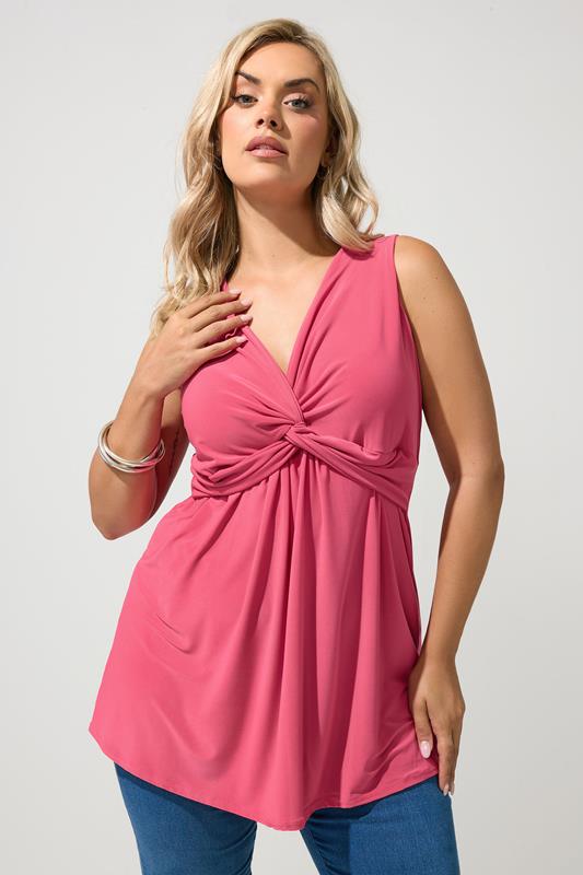  YOURS London roze mouwloze top met knoopdetail aan de voorkant