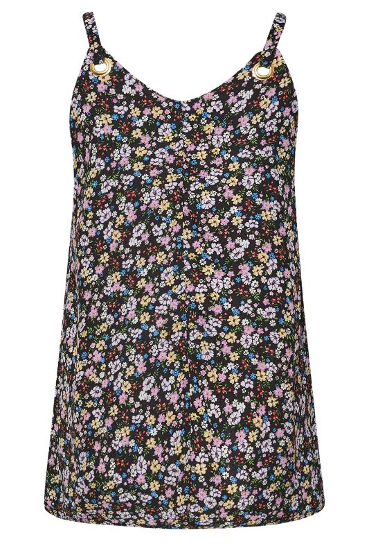 Plus Size Black Ditsy Print Ring Detail Vest Top | Yours Clothing  7