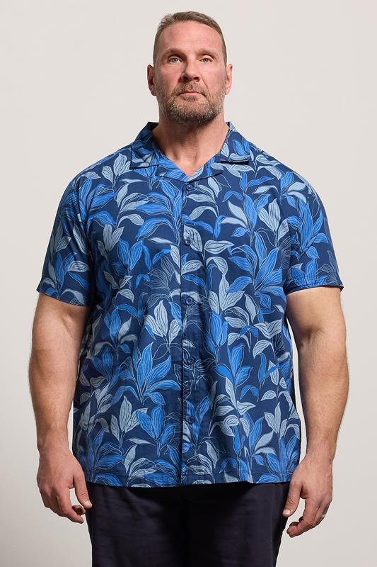  BadRhino Big & Tall Navy Blue Leaf Printed Shirt