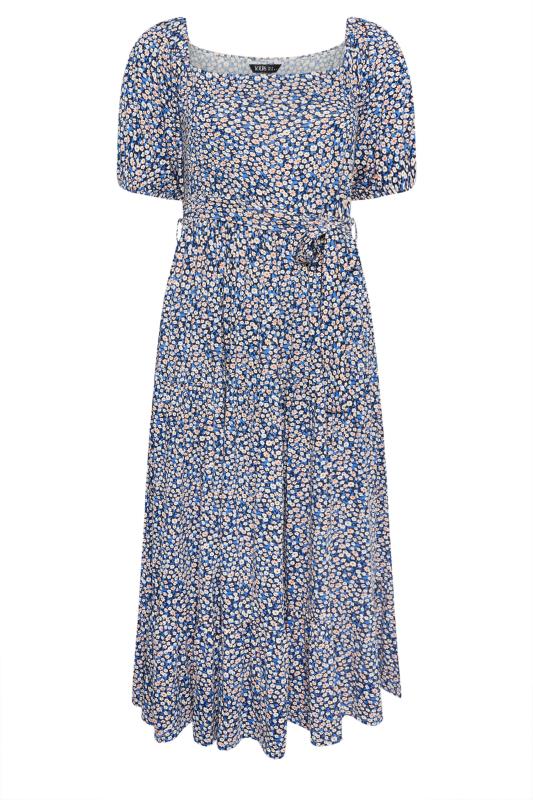 YOURS Plus Size Blue Ditsy Floral Tiered Maxi Dress | Yours Clothing 5
