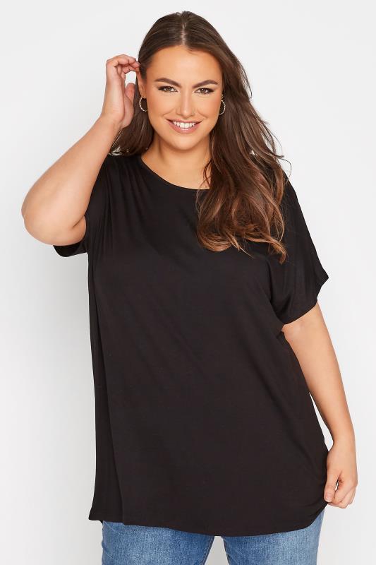 Basic T-Shirts & Vests Grande Taille YOURS Curve Black Grown On Sleeve T-Shirt