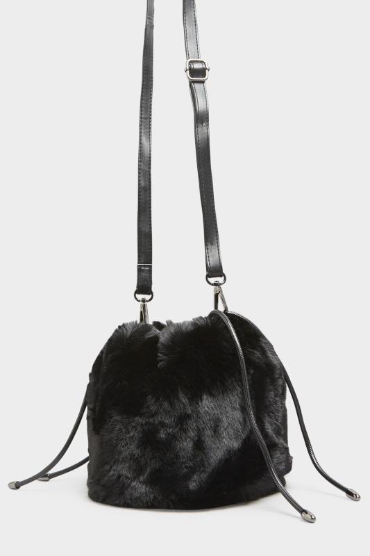  Black Faux Fur Bucket Bag