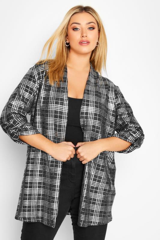 Plus Size Grey Foil Check Print Cardigan | Yours Clothing 1