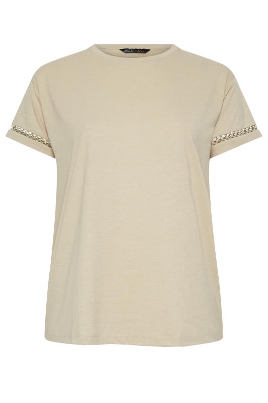 LIMITED COLLECTION Plus Size Beige Brown Crochet Trim T-Shirt | Yours Clothing  6