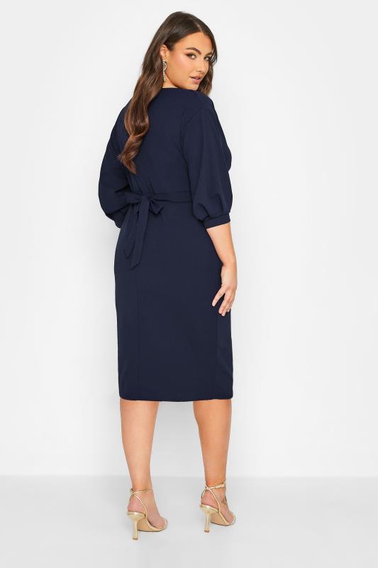YOURS LONDON Plus Size Navy Blue Drop Shoulder Wrap Dress | Yours Clothing 3