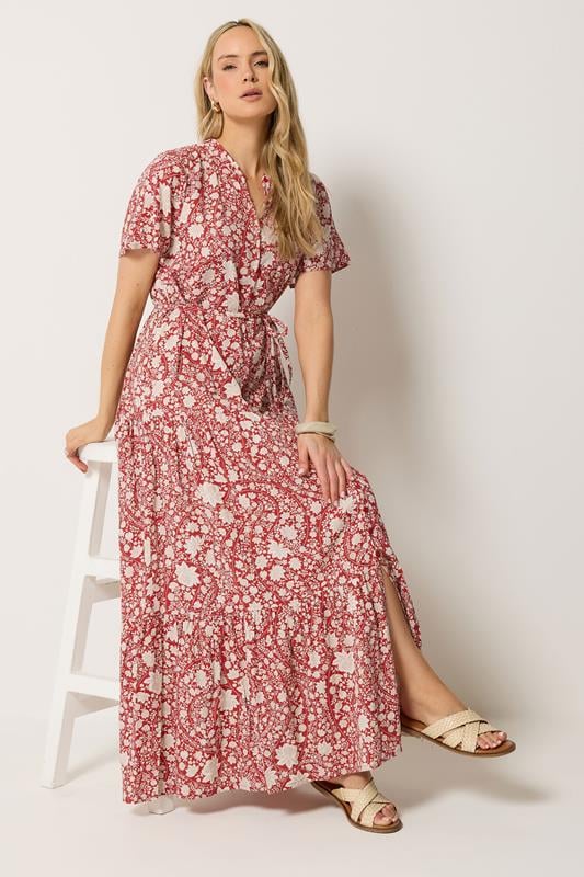 LTS Tall Women's Berry Red Floral Tie Waist Maxi Dress | Long Tall Sally 2