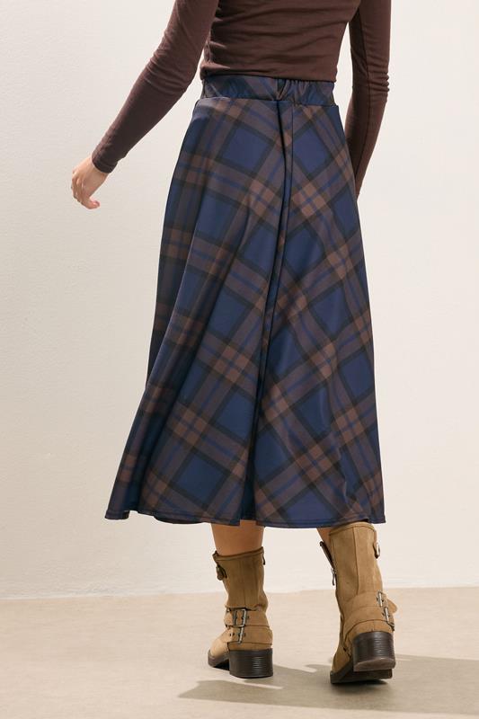 PixieGirl Petite Women's Brown & Blue Check Midi Skirt | PixieGirl 2