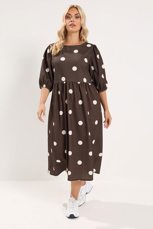 brown and white polka dot dress plus size Womens Yours Curve Brown Limited Polka Dot Dress 22