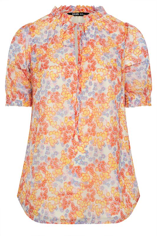 YOURS Plus Size White Floral Frill Neck Blouse | Yours Clothing 6
