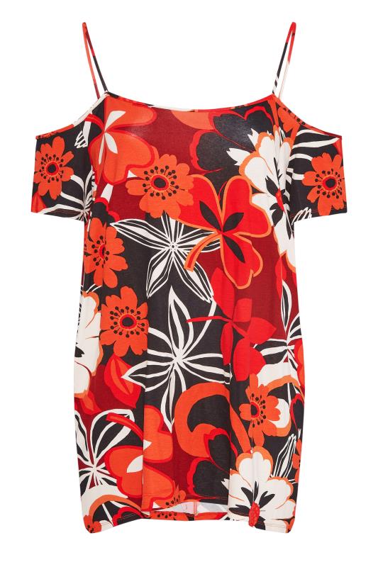 Plus Size Red Tropical Print Cold Shoulder Top | Yours Clothing  6
