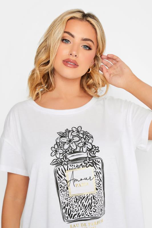 YOURS Plus Size White 'Amour' Perfume Print T-Shirt | Yours Clothing 4