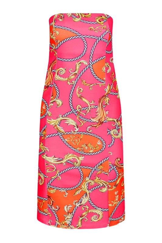 Petite Hot Pink Scarf Print Bandeau Midi Dress | PixieGirl 6