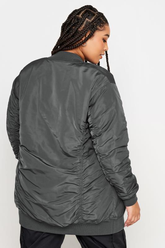 YOURS Plus Size Charcoal Grey Longline Bomber Jacket | Yours Clothing 3