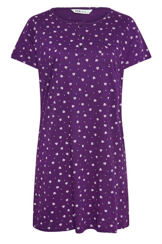 YOURS Plus Size Purple Heart Print Placket Nightdress | Yours Clothing 5