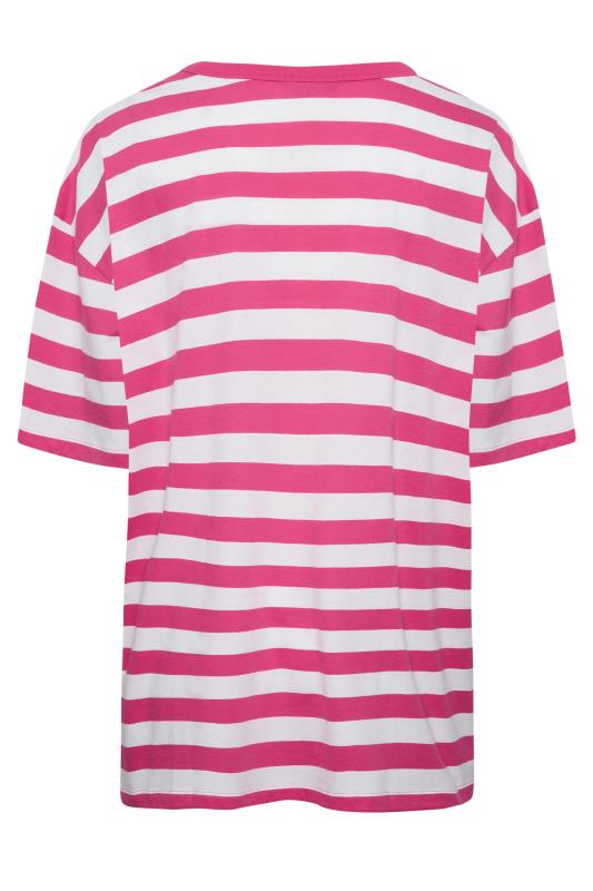 YOURS Plus Size Pink & White Stripe Oversized Boxy T-Shirt | Yours Clothing 7