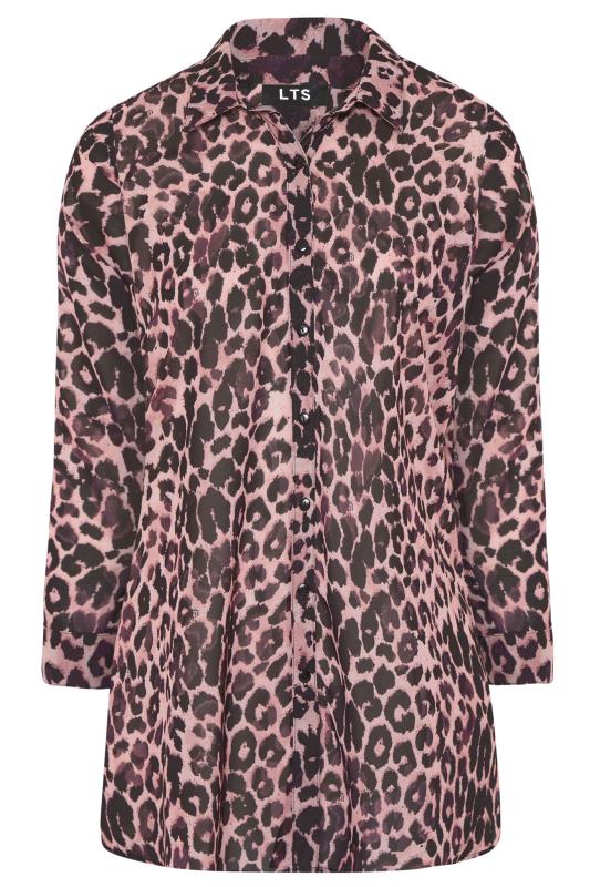 LTS Pink Leopard Print Longline Chiffon Shirt_F.jpg