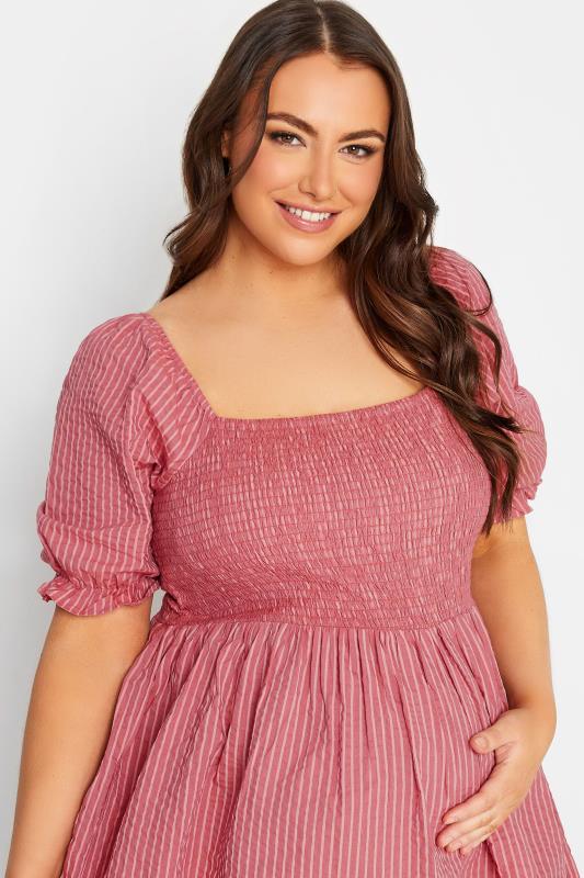 BUMP IT UP MATERNITY Plus Size Pink Stripe Shirred Square Neck Top | Yours Clothing 4