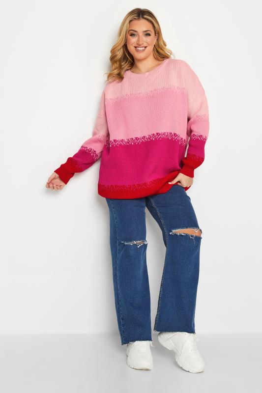 Plus Size Pink Colour Block Jumper | Yours Clothing 2