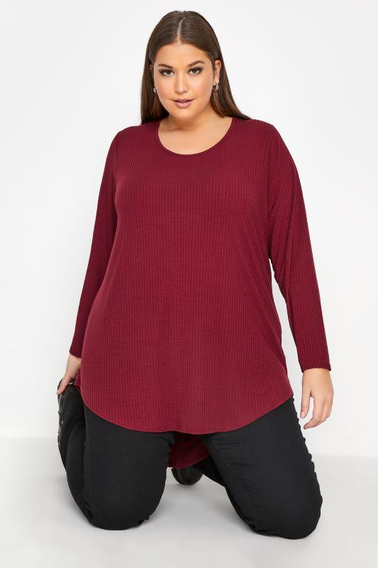 LIMITED COLLECTION Wine Red Longline Ribbed Top_A.jpg