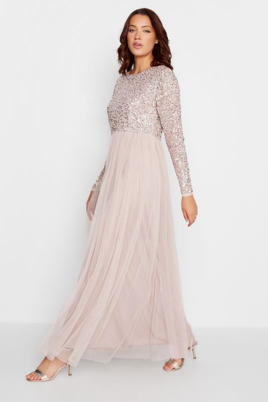 LTS Tall Blush Pink Long Sleeve Sequin Embellished Maxi Dress | Long Tall Sally 2
