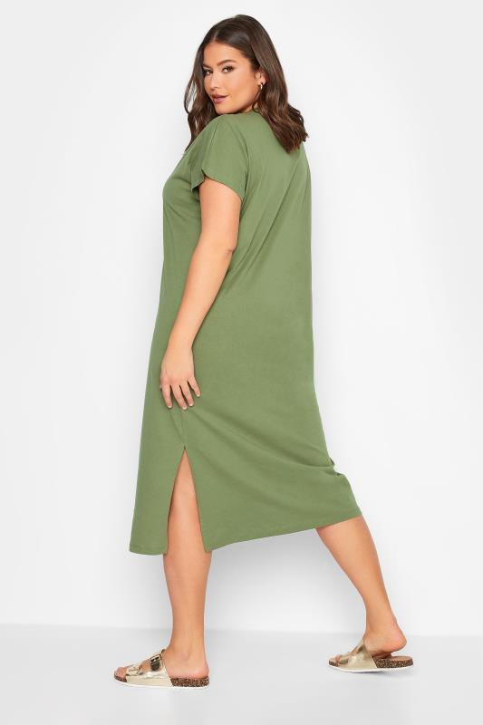 YOURS Plus Size Khaki Green Side Split Midaxi T-Shirt Dress | Yours Clothing 3