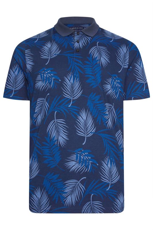 BadRhino Big & Tall Navy Blue Leaf Print Slub Polo Shirt | BadRhino 3