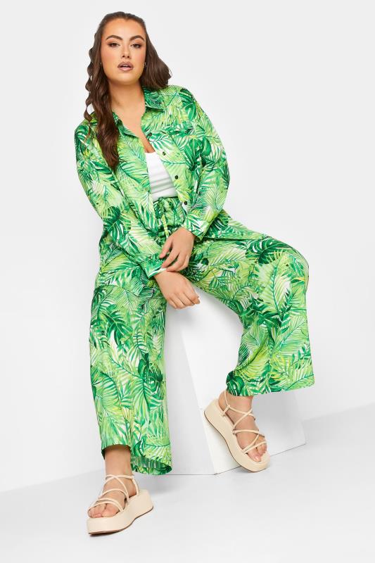 LIMITED COLLECTION Plus Size Green Leaf Print Wide Leg Trousers | Yours Clothing 2