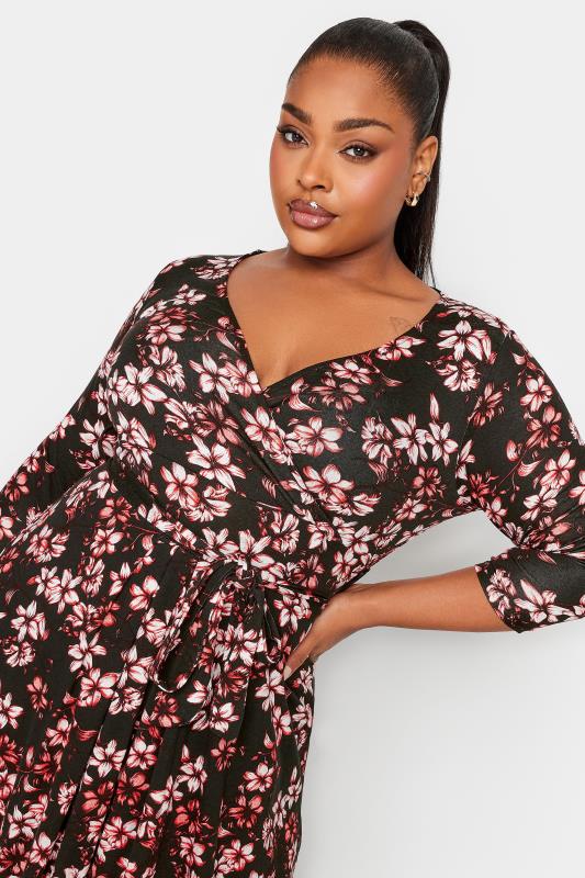 YOURS Plus Size Black Floral Print Maxi Wrap Dress | Yours Clothing