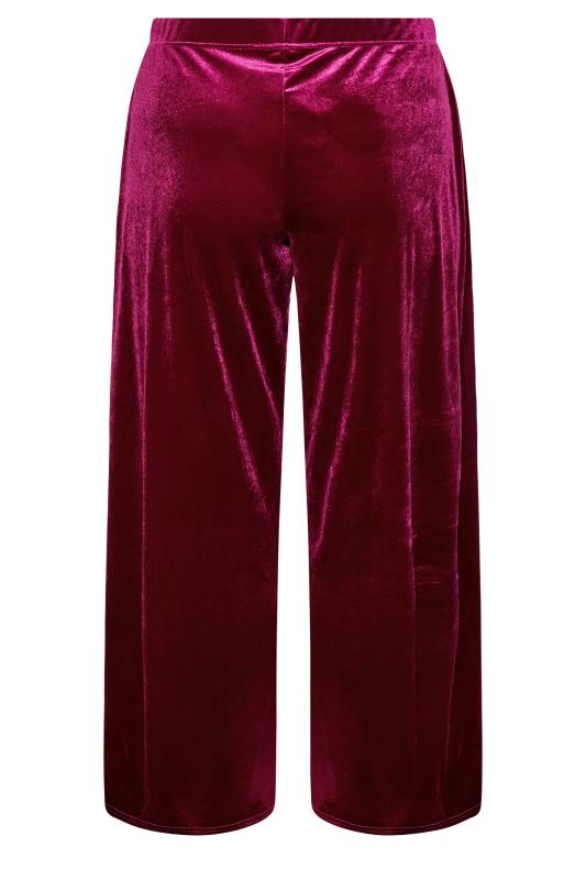 Plus Size Burgundy Red Wide Leg Stretch Velvet Trousers | Yours Clothing 5