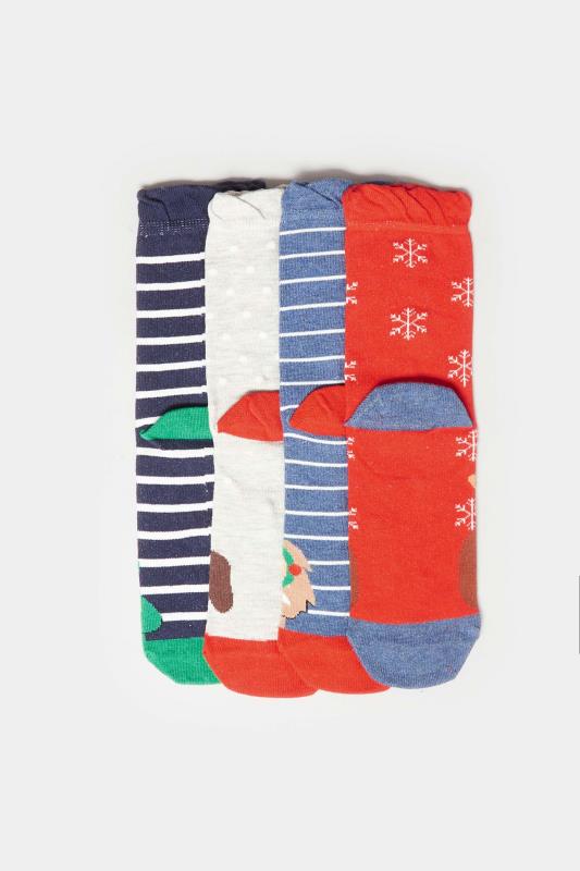 4 PACK Navy Blue Christmas Animals Ankle Socks | Yours Clothing 4