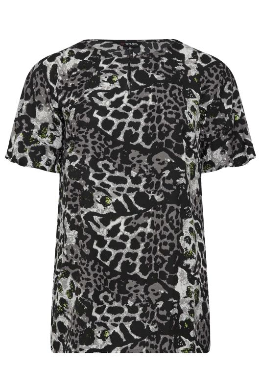 Plus Size Grey Animal Print Frill Sleeve Blouse | Yours Clothing 7