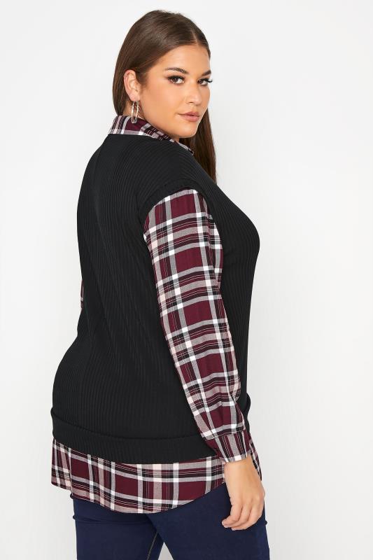 Plus Size YOURS LONDON Curve Black 2 In 1 Knitted Jumper Shirt | Yours Clothing 3