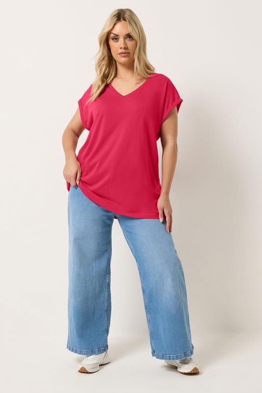 YOURS Plus Size Red V-Neck Basic T-Shirt | Yours Clothing 1