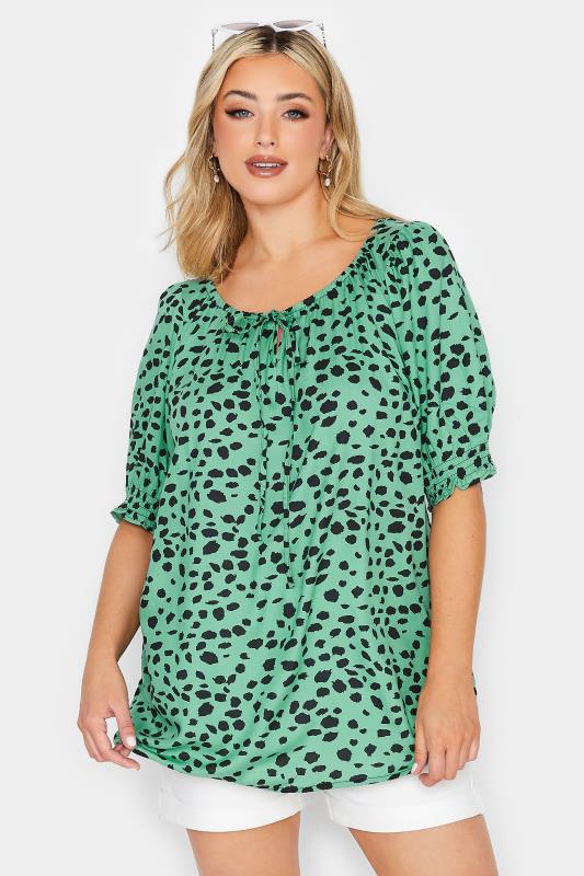 Plus Size  YOURS Curve Green Animal Markings Print Gypsy Top