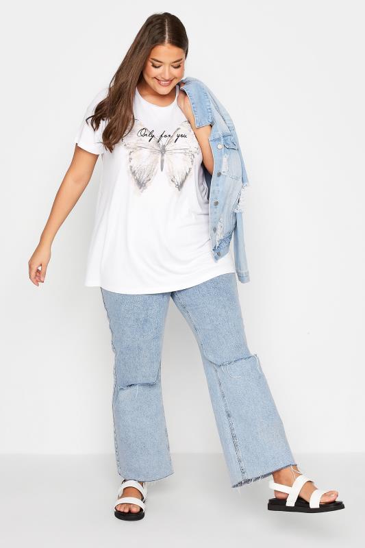 Plus Size White Butterfly 'Only For You' Slogan T-Shirt | Yours Clothing 2