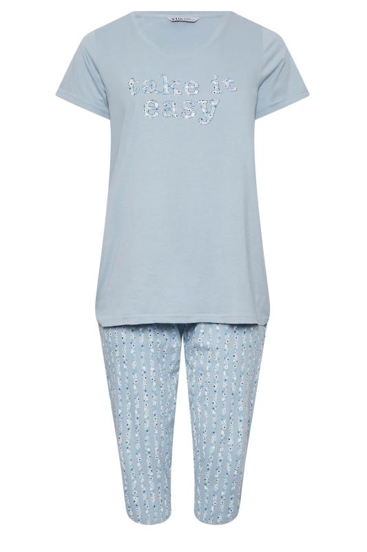 YOURS Curve Plus Size Baby Blue 'Take It Easy' Slogan Pyjama Set | Yours Clothing  5