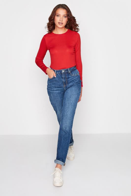 LTS Tall Women's Red Ribbed Long Sleeve Bodysuit | Long Tall Sally 2