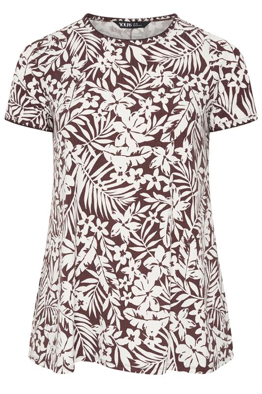 YOURS Plus Size Brown Leaf Contrast Stitch Swing T-Shirt | Yours Clothing 5