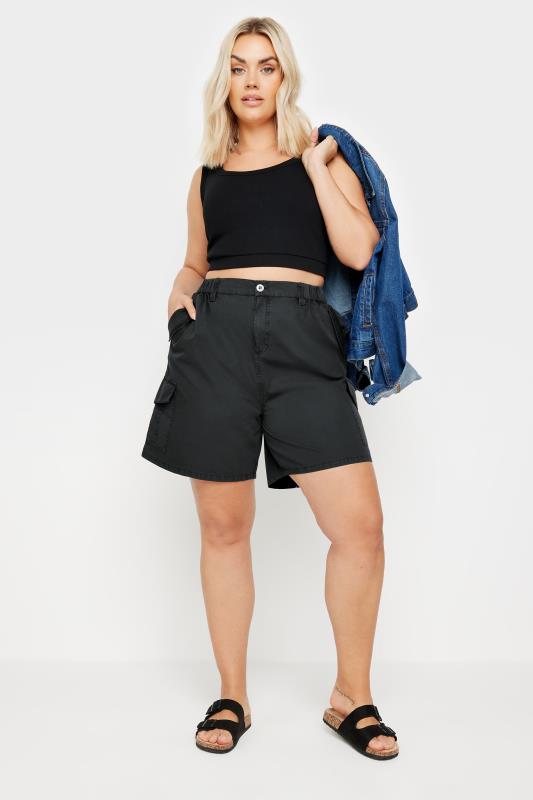 YOURS Plus Size Black Cotton Cargo Shorts | Yours Clothing 2