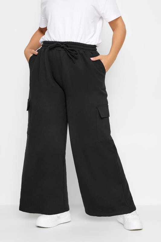 YOURS Plus Size Black Wide Leg Cargo Joggers | Yours Clothing 1