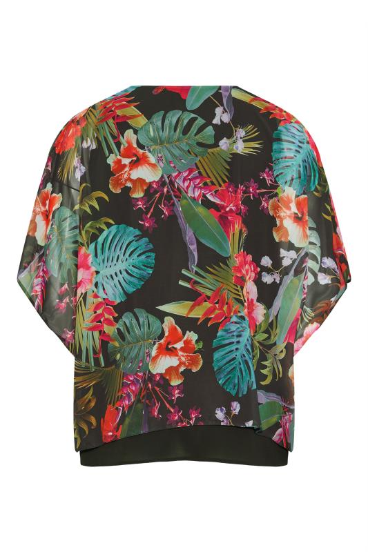 Curve Black Tropical Print Double Layered Blouse 7