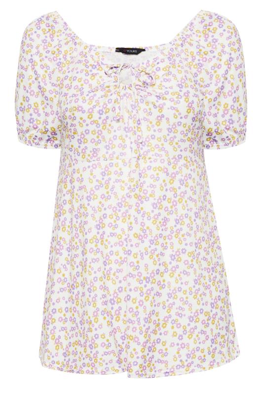 Plus Size White Floral Print Gypsy Top | Yours Clothing 5