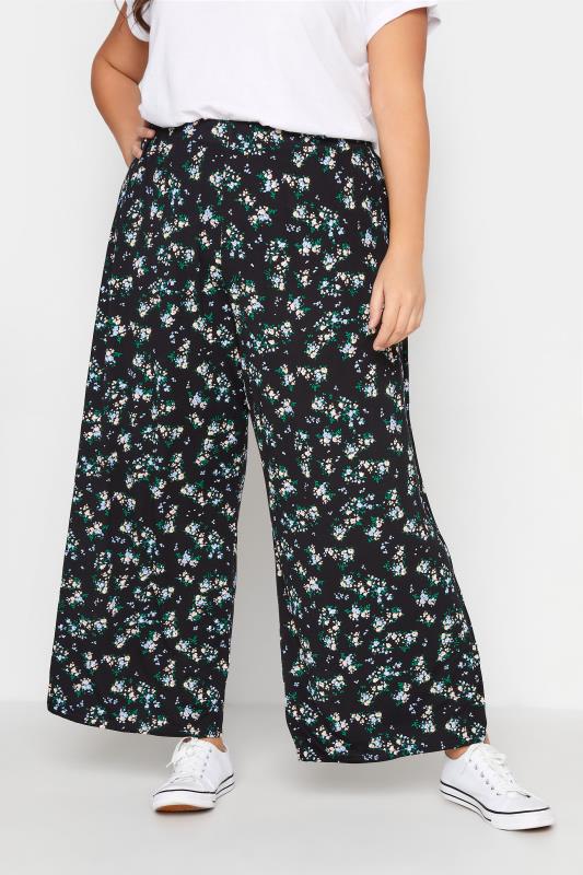 LIMITED COLLECTION Curve Black Floral Print Wide Leg Trousers_A.jpg